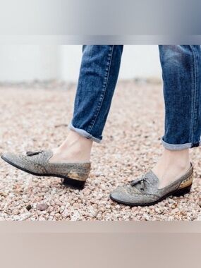 Stuart Weitzman Guy Thing Metallic Lurex Tassel Loafers